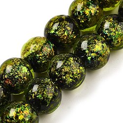 Handmade Dichroic Foil Glass Beads Strands, Round, Green Yellow, 10.5mm, Hole: 1.4mm, about 40pcs/strand, 15.16''(38.5cm)(DICH-U001-05B)