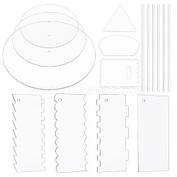 DIY Bakeware Tools Set, Acrylic Icing Scraper & Round Cake Disk, 60~260x91~260x2~6mm, 19pcs/set(BAKE-WH0011-01)