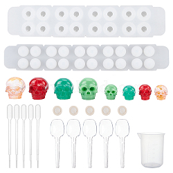 Skull DIY Bracelet Silicone Molds, Resin Casting Molds, For UV Resin, Epoxy Resin Jewelry Making, with Plastic Pipettes, Latex Finger Cots, Plastic Measuring Cup, White, 258x51.5x17.5mm, Inner Diameter: 9.5mm(DIY-OC0003-09)