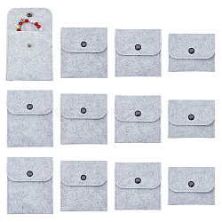 AHADERMAKER 12Pcs 4 Styles Portable Felt Card Cover Bag, with Iron Snap Button, Rectangle, Ghost White, 7.6~11.7x8.8~10.3cm, 3pcs/style(ABAG-GA0001-21B)