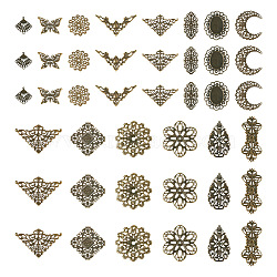 DIY Jewelry Making Finding Kit, Including Iron Filigree Joiners & Cabochon Connector Settings & Pendants, Rhombus & Flower & Butterfly, Antique Bronze, 84Pcs/box(DIY-TA0005-97)