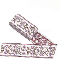 Ethnic style Embroidery Polyester Ribbons, Jacquard Ribbon, Garment Accessories, Single Face Floral Pattern, Orchid, 2-3/8 inch(60mm), about 5.47 Yards(5m)/Bundle(OCOR-WH0079-25D)