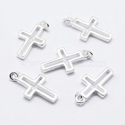 925 Sterling Silver Pendants, Cross Charms, Carved with 925, Silver, 12.5x7x1.4mm, Hole: 0.8mm(X-STER-K167-007S)