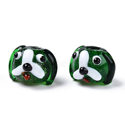 Handmade Gold Sand Lampwork Beads, Dog, Dark Green, 11~12x15~17.5x14~15.5mm, Hole: 1.6~1.8mm(LAMP-L079-03C)