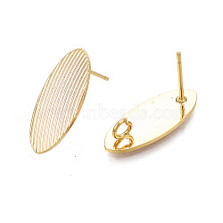 Brass Stud Earring Findings, with Vertical Loop, Nickel Free, Oval, Real 18K Gold Plated, 20x8mm, Hole: 2.5mm, Pin: 0.8mm(KK-N231-280)