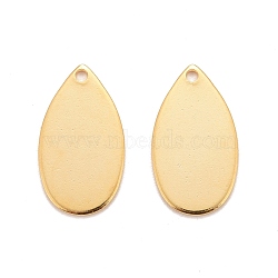 201 Stainless Steel Pendants, Teardrop, Real 24k Gold Plated, 18x10x0.8mm, Hole: 1.2mm(STAS-K217-91A-G)