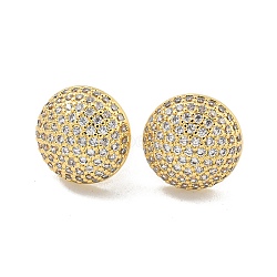 Round Brass Pave Clear Cubic Zirconia Stud Earrings, Real 16K Gold Plated, 14.5mm(EJEW-M258-65G)