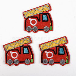 Computerized Embroidery Cloth Iron on/Sew on Patches, Appliques, Costume Accessories, Fire Fighting Truck, Red, 56x59x1.5mm(DIY-S040-015)