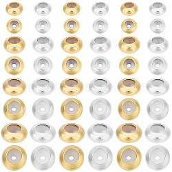 64Pcs 8 Styles Brass Beads, with Rubber Inside, Slider Beads, Long-Lasting Plated, Rondelle, Golden & Silver, 5~8x2.5~4mm, Rubber Hole: 1.2~2mm, 8pcs/style(KK-BBC0017-88)