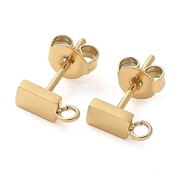 304 Stainless Steel Stud Earring Findings, with Horizontal Loops, Ion Plating(IP), Rectangle, Golden, 7.5x3mm, Hole: 1.5mm, Pin: 12x0.8mm(STAS-Q345-41G)