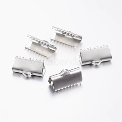 304 Stainless Steel Ribbon Crimp Ends, Rectangle, Stainless Steel Color, 7.5x13mm, Hole: 1.2x3mm(X-STAS-I071-11P-E)