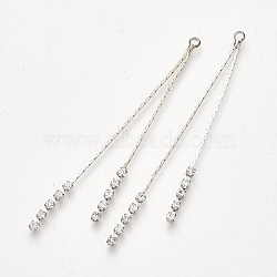 Brass Chain Tassel Big Pendants, with Cubic Zirconia, Clear, Real Platinum Plated, 61x2x2mm, Hole: 1mm(KK-T032-167P)