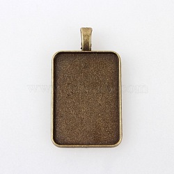 Vintage Tibetan Style Alloy Pendant Cabochon Settings, Plain Edge Bezel Cups, Cadmium Free & Nickel Free & Lead Free, Antique Bronze, Rectangle Tray: 33x23mm, 44x25x2mm, Hole: 7x4mm, about 192pcs/kg(TIBEP-M018-141AB-NF)