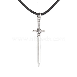 Alloy Sword Pendant Necklace with Waxed Cords, Black, 17.40 inch(44.2cm)(X-NJEW-JN04473)