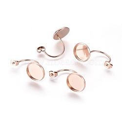 Ion Plating(IP) 304 Stainless Steel Ear Nuts, Earring Backs, Flat Round Cabochon Settings, Rose Gold, Tray: 12mm, 29.5x14x17mm, Hole: 0.8mm(STAS-F232-05B-RG)