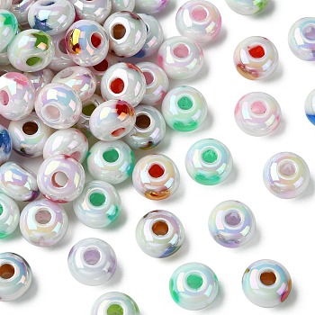 100Pcs UV Plated Rainbow Acrylic Beads, Iridescent, Star and Heart, Rondelle, Mixed Color, 13.5x8.5mm, Hole: 4mm, 100pcs