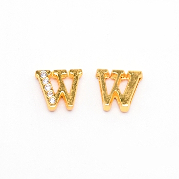 Alloy Slide Charms, with Crystal Rhinestone and Initial Letter A~Z, Letter.W, W: 11.5x13x4mm, Hole: 1.5x8mm