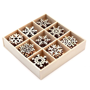 Christmas Theme Natural Wood Pendant Decorations, Snowflake, Navajo White, 30~32x26.5~28x2mm, 72pcs/set