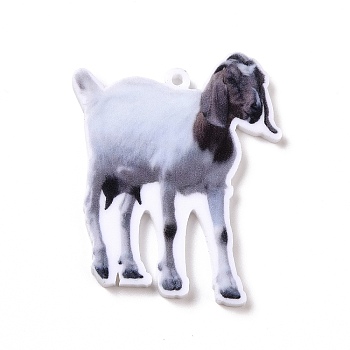 Printed Opaque Acrylic Pendants, Animal Theme Charms, Sheep Pattern, 39x32.5x2mm, Hole: 1.6mm