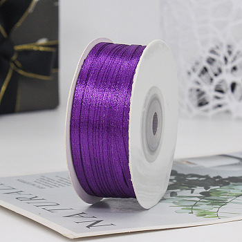 Polyester Double-Sided Satin Ribbons, Ornament Accessories, Flat, Dark Violet, 3mm, 100 yards/roll