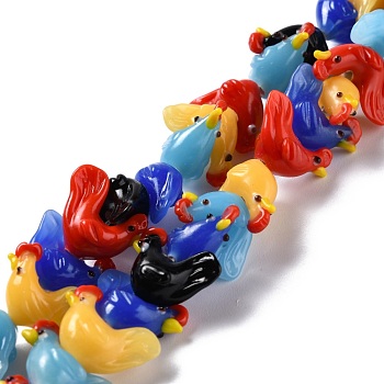 Handmade Lampwork Beads, Bumpy, Rooster, Mixed Color, 15x20x10mm, Hole: 1.6~2mm, about 35pcs/strand, 14.17 inch(36cm)