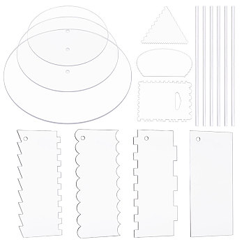 DIY Bakeware Tools Set, Acrylic Icing Scraper & Round Cake Disk, 60~260x91~260x2~6mm, 19pcs/set