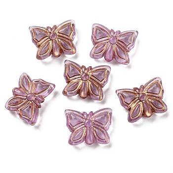 Plating Transparent Acrylic Beads, Golden Metal Enlaced, Butterfly, Old Rose, 11x14.5x5mm, Hole: 1.8mm, 740pcs/500g