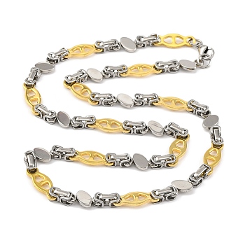 201 Stainless Steel Rhombus Links Chain Necklace, with 304 Stainless Steel Clasps, Golden & Stainless Steel Color, 23.70 inch(60.2cm), link: 18x8.5x2mm and 23x8x2mm