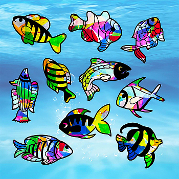 Suncatcher Craft Set, for Kids Window Paint Art Painting, Fish Pattern, 19~21x18.6~21.4cm, 10pcs/set