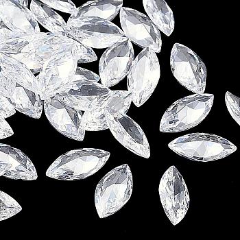 Cubic Zirconia Pointed Back Cabochons, Grade A, Faceted, Horse Eye, Clear, 10x5x3mm