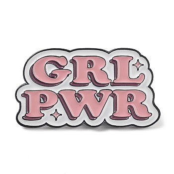 Word GRL PWR Enamel Pins, Black Alloy Brooches for Women, Pink, 16.5x30x2mm