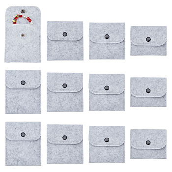 AHADERMAKER 12Pcs 4 Styles Portable Felt Card Cover Bag, with Iron Snap Button, Rectangle, Ghost White, 7.6~11.7x8.8~10.3cm, 3pcs/style