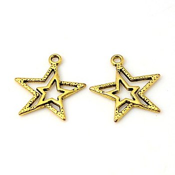 Tibetan Style Alloy Pendants, Lead Free & Cadmium Free, Christmas Star, Antique Golden, about 23mm long, 20.5mm wide, 2mm thick, hole: 1.5mm