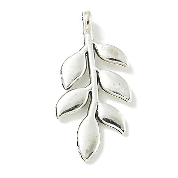 Tibetan Style Alloy Pendants, Lead Free & Cadmium Free, Leaf, Antique Silver, 24x11.5x1.5mm, Hole: 1.5mm