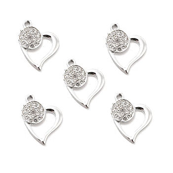 Alloy Rhinestone Pendants, Platinum Tone Hollow Out Heart Charms, Crystal, 22x18x2.6mm, Hole: 2mm
