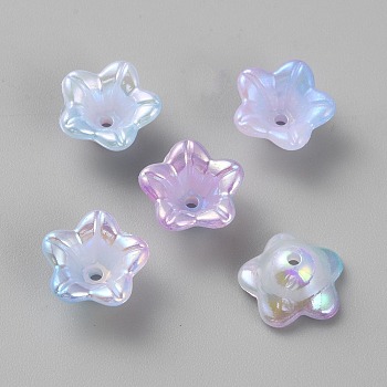 Opaque Acrylic Bead Caps, 5-Petal Lily Flower, Medium Orchid, 12x12.5x6mm, Hole: 1.5mm