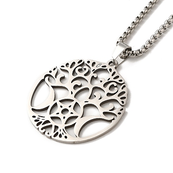 Tree of Life Pendant Necklaces, 204 Stainless Steel Box Chain Necklaces, Stainless Steel Color, 23.62 inch(60cm)