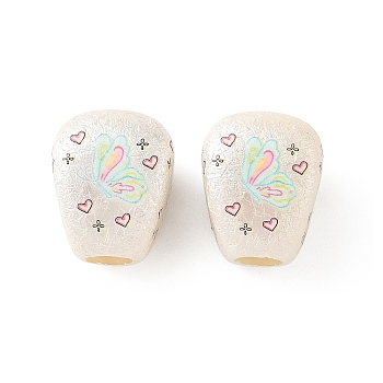 Printed Opaque Acrylic Beads, Texture, Trapezoid with Butterfly, 26x21x21mm, Hole: 2.5mm and 8.5mm