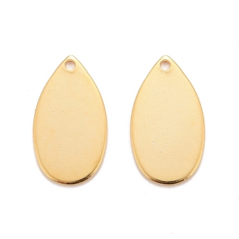 201 Stainless Steel Pendants, Teardrop, Real 24k Gold Plated, 18x10x0.8mm, Hole: 1.2mm