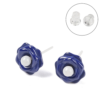 Hypoallergenic Bioceramics Zirconia Ceramic Stud Earrings, No Fading and Nickel Free, Flower, Blue, 9x9mm