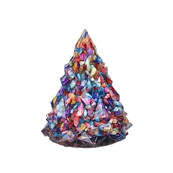 Resin Christmas Tree Display Decoration, with Shell Chips inside Statues for Home Office Decorations, Colorful, 80x80x105mm