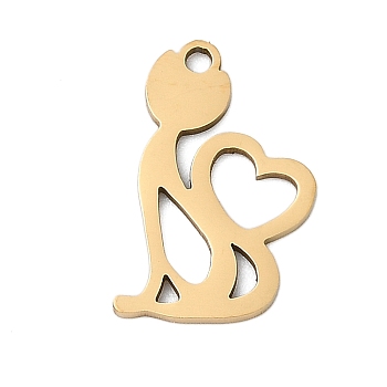 201 Stainless Steel Pendants, Cat Charms, Real 18K Gold Plated, 17x10.5x1mm, Hole: 1.4mm