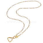 304 Stainless Steel ID Card Chains, with Iron Rings and Alloy Heart Clasps, Golden, 455mm(HJEW-SC00207)