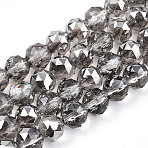 Electroplate Transparent Glass Beads Strands, Faceted, Round, Dark Gray, 8x7.5mm, Hole: 1mm, about 70pcs/strand, bout 70~72pcs/strand, 20.67 inch~21.26 inch(52.5~54cm)(X-EGLA-N002-34C-C12)
