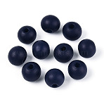 Painted Natural Wood Beads, Round, Prussian Blue, 10x8.5~9mm, Hole: 2~3mm(WOOD-S049-05B)