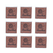 Microfiber Label Tags, with Holes & Word Hand Made, for DIY Jeans, Bags, Shoes, Hat Accessories, Square, Brown, 25x25mm(PURS-PW0001-488H)