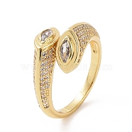 Clear Cubic Zirconia Horse Eye Open Cuff Ring, Brass Jewelry for Women, Golden, Inner Diameter: 18mm(RJEW-E072-24G)