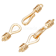 Beebeecraft 10 Sets Brass Hook and S-Hook Clasps, Nickel Free, Real 18K Gold Plated, 32mm long, Clasps: 18x4.5x4mm, Hole: 1mm, Pendants: 16x6x4mm, Hole: 1.2mm(KK-BBC0005-60)