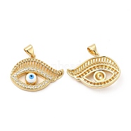 Brass Micro Pave Cubic Zirconia Pendants, with Enamel, Evil Eye Charm, Golden, Clear, 18.5x25.5x2mm, Hole: 4.5x3.5mm(KK-H441-50G-02)