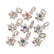 Large Hole Alloy Rhinestone European Dangle Charms, Flower, Antique Silver, Mixed Color, 23mm, Hole: 6mm(ALRI-L034-M)